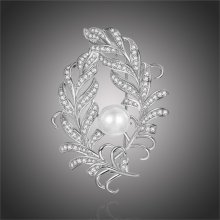 Éternelle brož s perlou a zirkony Floresa B2253-XH0173B stříbrná