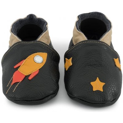 Ebooba Kožené capáčky s koženou podrážkou raketa Černá – Sleviste.cz