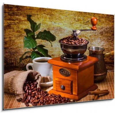 Obraz 1D - 100 x 70 cm - grinder and other accessories for the coffee brusky a další příslušenství pro kávu – Zbozi.Blesk.cz