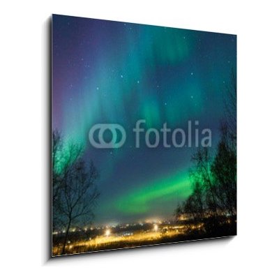 Obraz 1D - 50 x 50 cm - Northern Lights over City Severní světla nad městem – Zboží Mobilmania