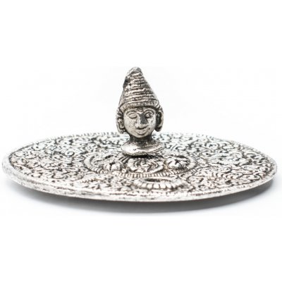 Ancient Wisdom Stojánek na vonné tyčinky a františky Buddhova hlava stříbrná barva