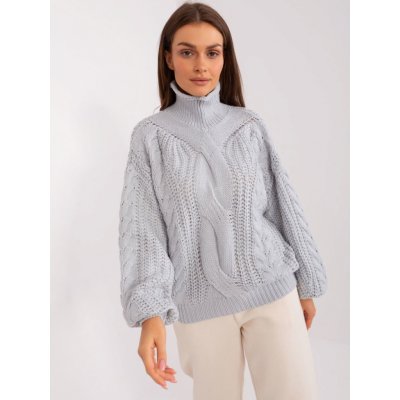Wool Fashion Italia Hrubě pletený svetr s copánky šedý – Zboží Mobilmania
