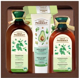 Green Pharmacy pro normální vlasy šampon kopřiva 350 ml + kondicionér 300 ml + krém na ruce 100 ml + balzám na rty 3,6 g dárková sada