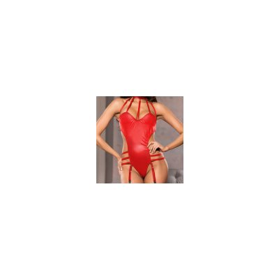 Bdsm-Bondage-Shop Sexy šňůrkované body vzhledu kůže s podvazky 2054 Červená
