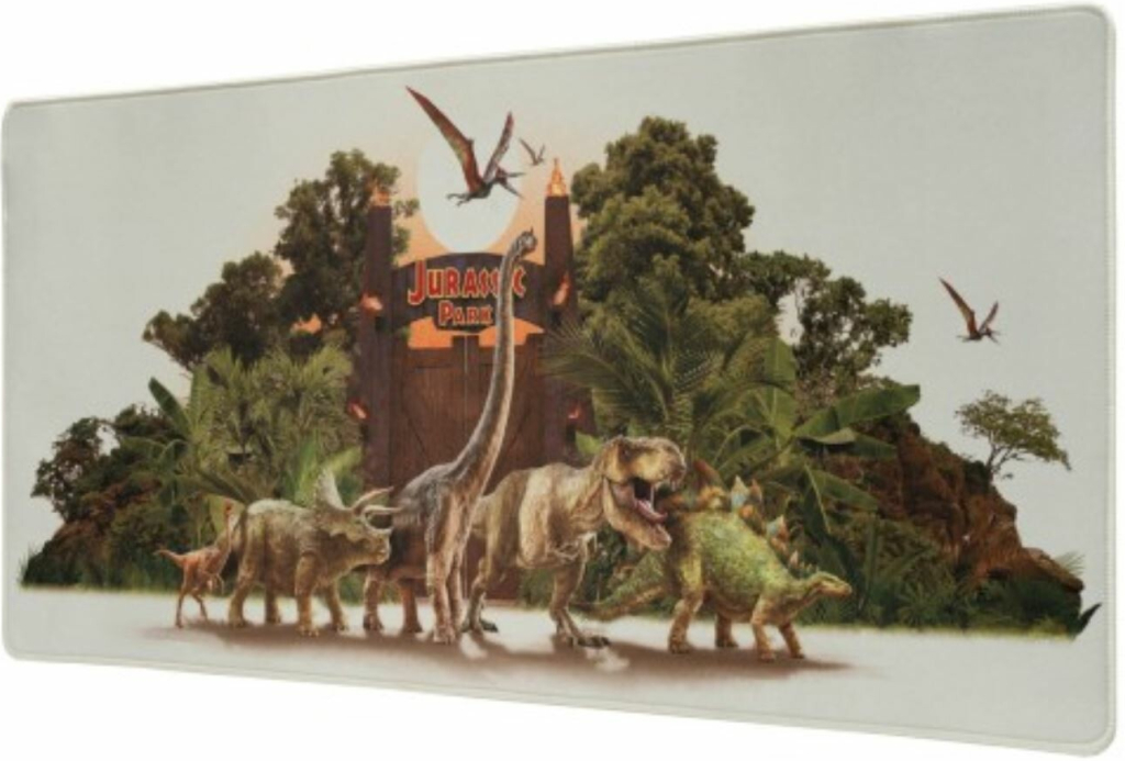 CurePink herní podložka na stůl Jurassic Park dinosauři útočí 80 x 35 cm