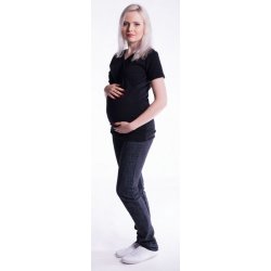 Be MaaMaa těhotenské kojící triko s kapucí krátký rukáv černá