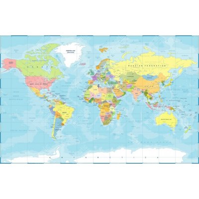 Magnetická mapa Světa, politická, barevná (pozinkovaný plech) 104 x 67 cm