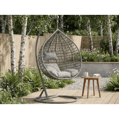 Textilomanie Šedé závěsné křeslo KOKON se stojanem světlý polštář – Zbozi.Blesk.cz