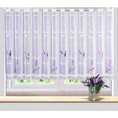Forbyt žakárová vitrážová záclona LEVANDULE, fialová na bílé, s bordurou výška 40cm (v metráži) – Zboží Mobilmania