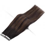 Vlasové PU pásky tape in na prodlužování vlasů 30cm ombré balayage 02/06/02 teplá světle hnědá / tmavě hnědá – Sleviste.cz