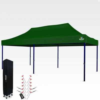 BRIMO Nepromokavý párty stan 3x6m bez 3 stěn Zelená S. Ocel eco – Zboží Mobilmania
