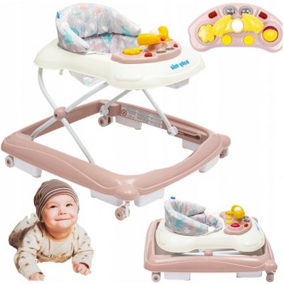 Baby Mix Chodítko s volantem a silikonovými kolečky pudrová růžová – Hledejceny.cz