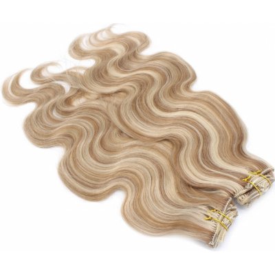 Deluxe clip in vlasy vlnité 100% lidské REMY 50cm světlý melír – Hledejceny.cz