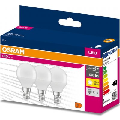 Osram 3x LED žárovka E14 P45 4,9W = 40W 470lm 2700K Teplá bílá