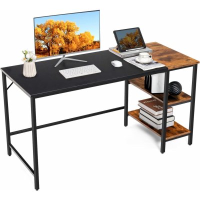 COSTWAY 140 cm dlouhý psací stůl, počítačový stůl s policemi, kancelářský stůl se spojovací deskou, velký PC stůl, pracovní stůl pro kancelář, domácnost