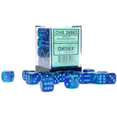 Sada 36 kostek Chessex Gemini 12mm d6 Blue-Blue/light blue Luminary – Zbozi.Blesk.cz