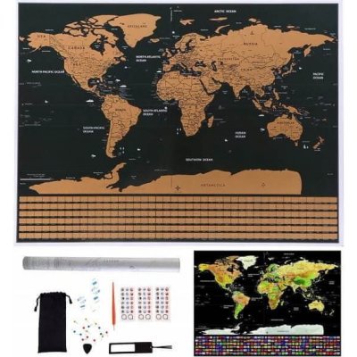 Malatec Velká Stírací mapa světa s vlajkami Deluxe 82 x 59 cm s příslušenstvím černá – Zboží Mobilmania