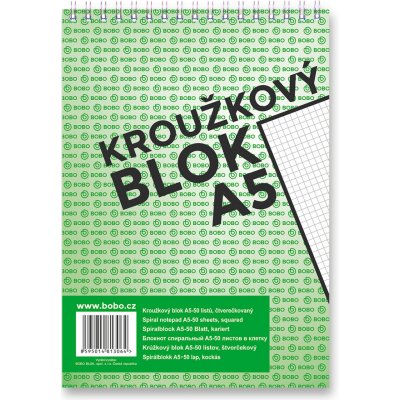 BOBO Blok kroužkový, horní vazba, A5 čtverečkovaný 50 listů – Zbozi.Blesk.cz