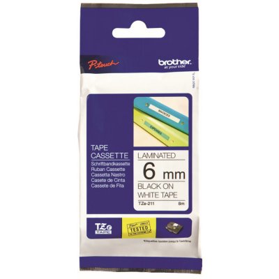 Páska Brother TZE-211 6mmx8m bílá/černý tisk – Zboží Živě