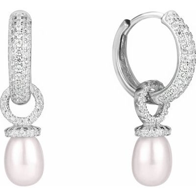 JwL Luxury Pearls stříbrné multifunkční náušnice kroužky s pravou perlou a zirkony 2v1 JL0592