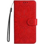 Pouzdro Levné Kryty Peněženkové Embossing Pattern Slunečnice červené – Xiaomi Redmi A1 / A2 – Sleviste.cz