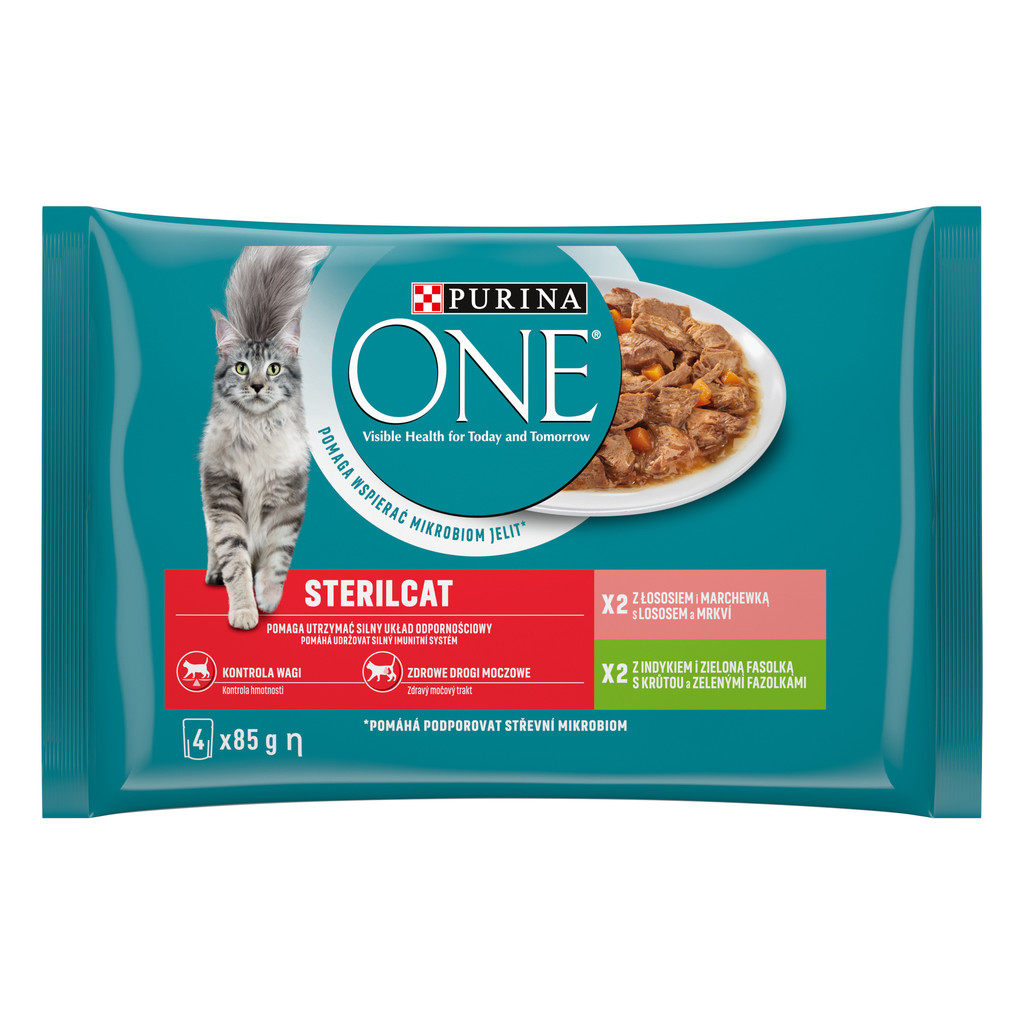 Purina One Sterilcat multipack krůta a losos ve šťávě 4 x 85 g