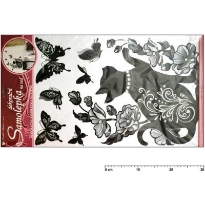 Samolepící dekorace na zeď (60 x 32cm) Room Decor černé kotě s glitry a kamínky 10016 – Zboží Dáma