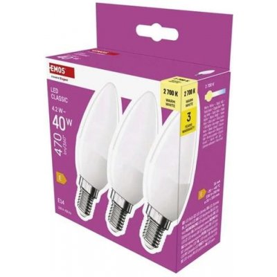 Emos LED žárovka Classic svíčka E14 4,2 W 40 W 470 lm teplá bílá 3 ks – Hledejceny.cz