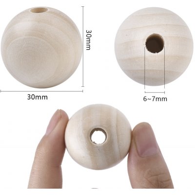 Dřevěný korálek - nelakovaný - různé velikosti Dřevěné korálky: Ø 30mm, průvlek 6mm / 2ks – Zboží Dáma