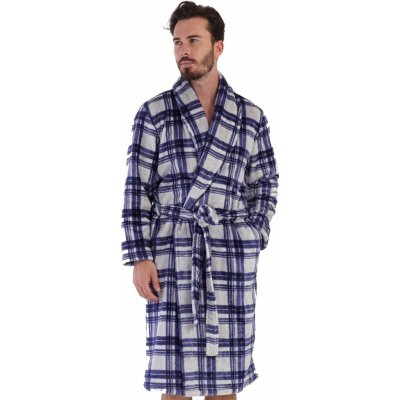 Modrý i šedý károvaný župan pro muže huňatý 1Z1408 modrá – Zboží Mobilmania