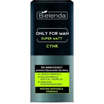 Bielenda Only for Men Super Mat hydratační gel proti lesknutí pleti a rozšířeným pórům Zinc Magnesium Vitamin B3 D-Panthenol Anti-Sebum Complex 50 ml