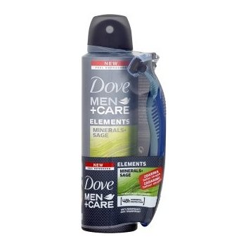 Dove Men+Care Elements Minerals+ Sage antiperspirant sprej 150 ml + holící strojek dárková sada