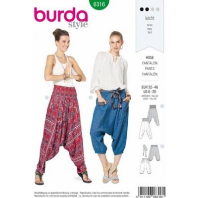 Střih Burda zelený 6316 - dámské harémové kalhoty, turecké kalhoty