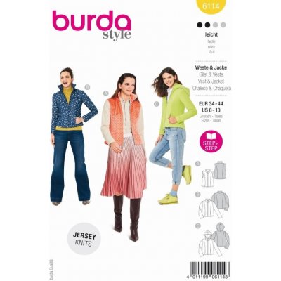 Střih Burda číslo 6114 vesta, fleecová mikina, bunda s kapucí – Zboží Mobilmania