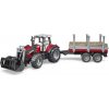 Sběratelský model BrudertTraktor Massey Ferguson 7480 s přívěsem na dřevo 1:16