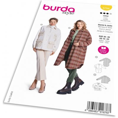 Střih Burda 5794 - Rovný kabát, přechodný kabát, bunda s kapsami – Zboží Dáma