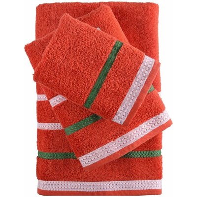 United Colors of Benetton sada 4 ks ručníků Rainbow 2x 15 x 21 cm + 30 x 50 cm + 70 x 140 cm červená