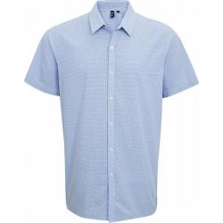 Premier Workwear pánská popelínová košile gingham s drobným kostkovaným vzorem PW221 modrá světlá bílá