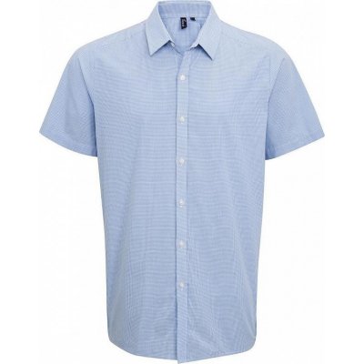 Premier Workwear pánská popelínová košile gingham s drobným kostkovaným vzorem PW221 modrá světlá bílá
