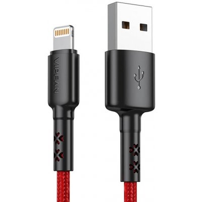 Vipfan X02 USB-Lightning, 3A, 1,8m, červený