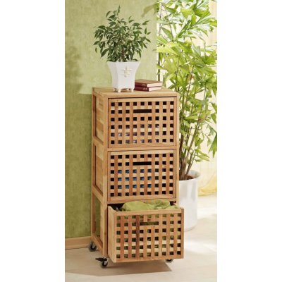 Merschbrock Trade Úložný kontejner na kolečkách, 3 boxy, síťový design, ořechové dřevo – Zboží Mobilmania