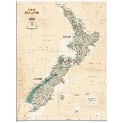 National Geographic Nový Zéland - nástěnná mapa Executive 60 x 77 cm Varianta: bez rámu v tubusu, Provedení: laminovaná mapa v lištách