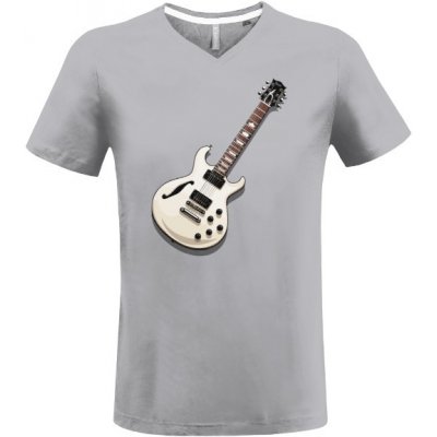 Tričko s potiskem kytara pánské Šedý melír Bílá – Zboží Mobilmania