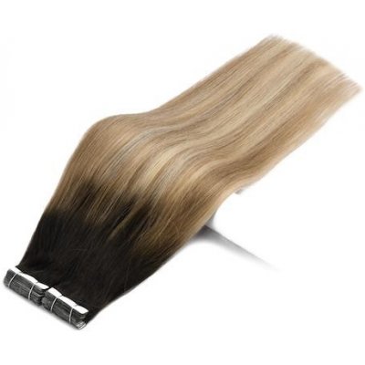 Vlasové PU pásky tape in na prodlužování vlasů 30cm ombré balayage 02/27/60 tmavě hnědá / tmavá blond / platina – Zboží Mobilmania