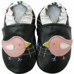 Carozoo Kožené capáčky s koženou podrážkou ptáček Černá – Zboží Dáma