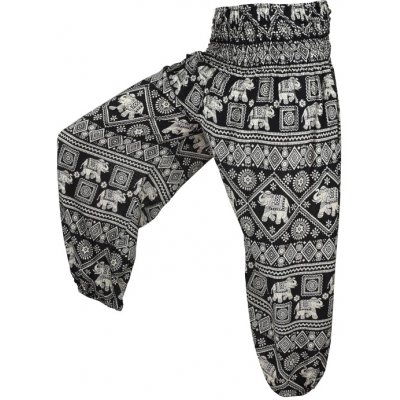 Joga kalhoty WASTE sloni a ornamenty černé – Zboží Dáma