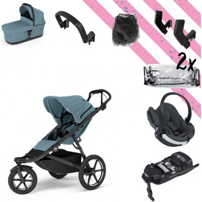 Thule set Urban Glide 3 SET L + korba + madlo + pláštěnky Altabebe + moskytiera Zopa + Autosedačka Besafe + baze + adaptér2025 Mid Blue + Besafe set – Zboží Dáma