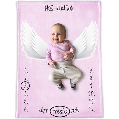 ELIS design Milníková deka na focení miminek Andělská křídla růžová