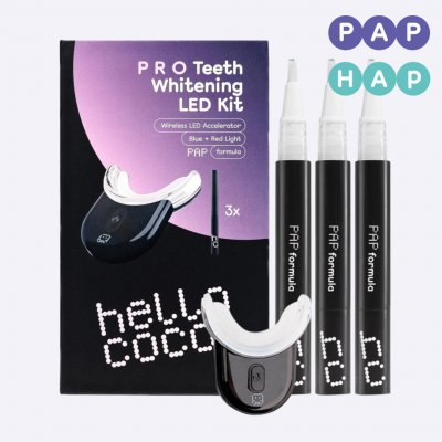 Hello Coco PAP Pro Hello Coco Whitening Pen filled with PAP gel bělicí pero 3 ks + Hello Coco Wireless LED Accelerator with USB Charger bezdrátový LED akcelerátor na bělení 1 ks + Hello Coco Travel Ca – Zboží Dáma