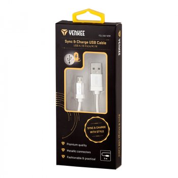 Yenkee YCU 202 WSR propojovací USB 2.0 A -> micro USB B, 2m, bílo/stříbrný